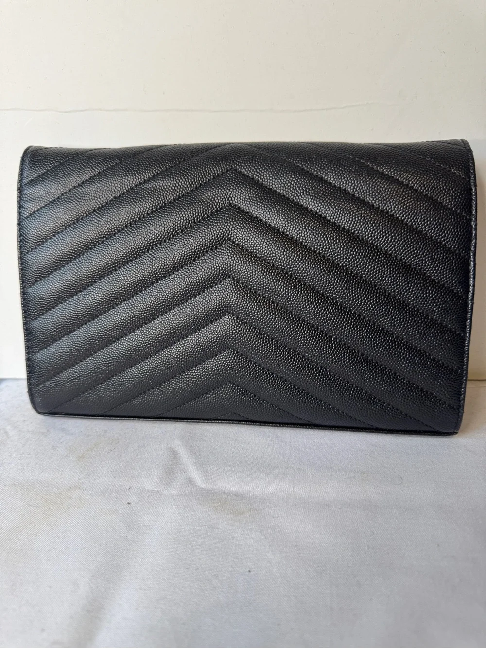 Saint Laurent Black Quilted Chevron Envelope Wallet On Chain